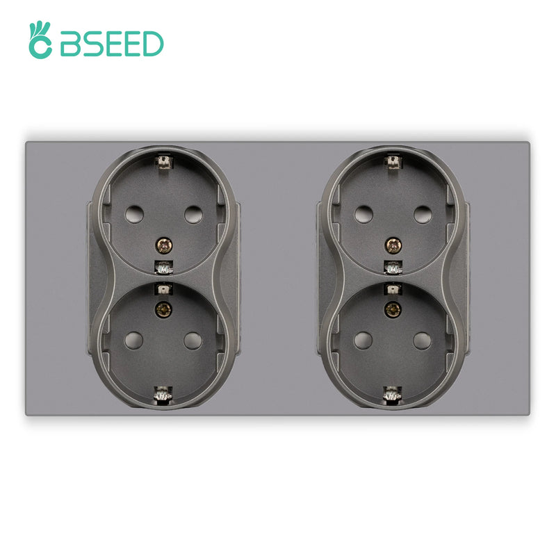 BSEED EU Wall Power Double Sockets Dual Power Outlets Electrical Plug Plastic Panel White Black 110-250V for Home Office