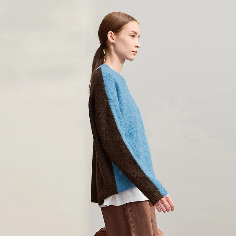 AMII Sweater For Woman 2026 Winter New O-Neck Long Sleeve Loose Patchwork Women's Sweater Pullover Knitted Top Female 12544170