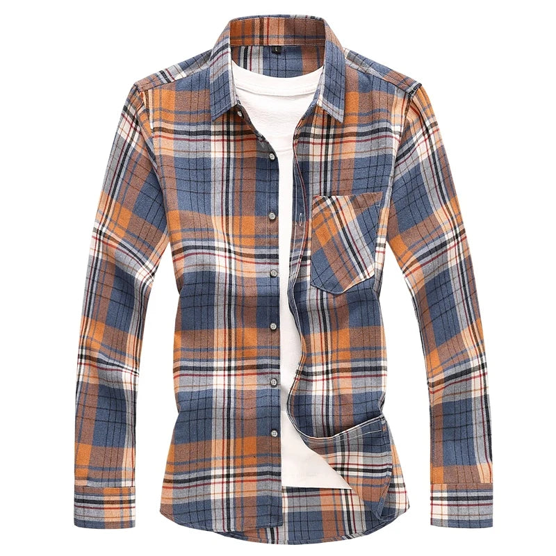 2026 New Men's Classic Striped Plaid Shirt, Short Sleeve/Long Sleeve Available, Shirts with Left Chest Pocket M-5XL 6XL 7XL