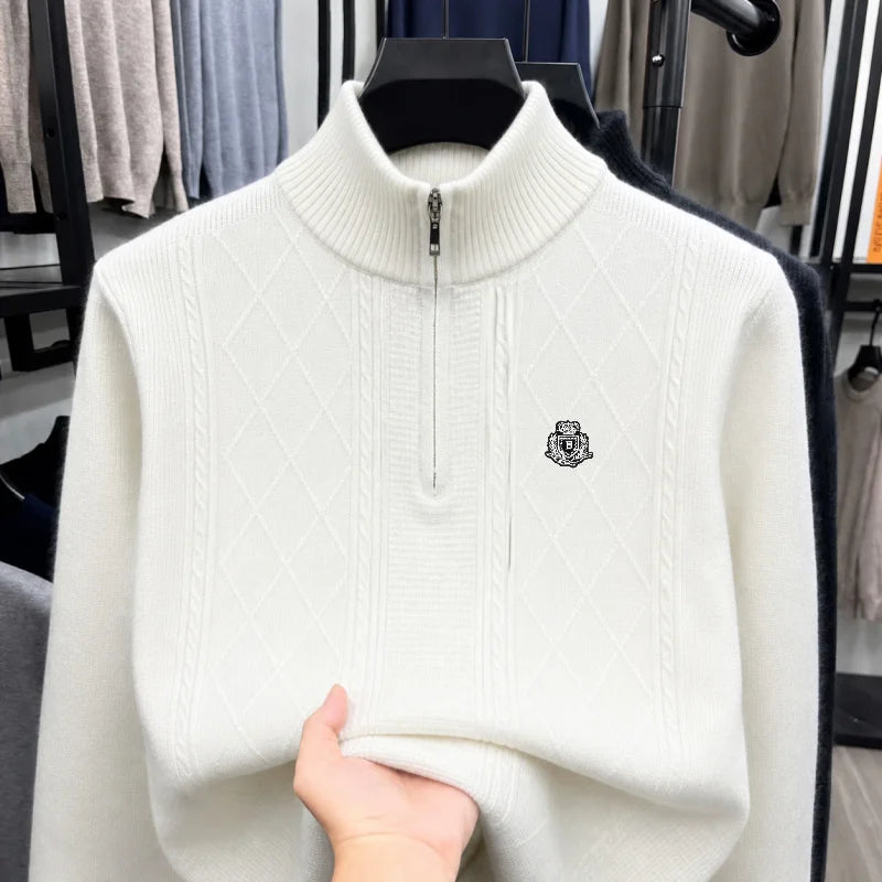 Luxury Men's Long-Sleeved Knitwear Mock Neck Zipper Letter Exquisite Embroidery Autumn Winter New Pullover Leisure Mens Clothing