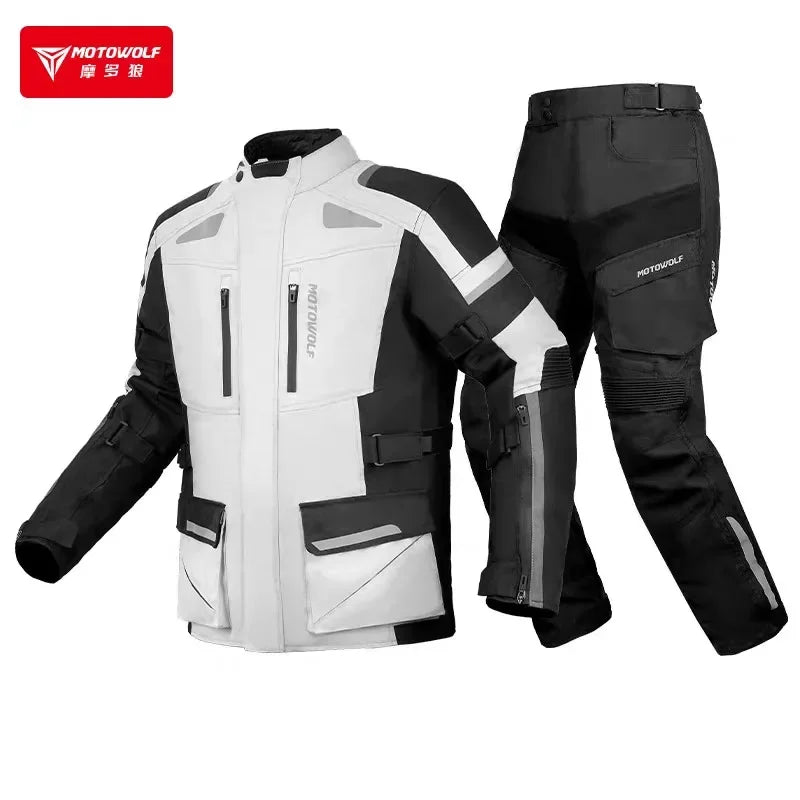 ឈុតអាវក្រៅម៉ូតូបុរស MOTOWOLF សម្រាប់រដូវក្ដៅរដូវស្លឹកឈើជ្រុះ ធន់នឹងការពាក់ពេលជិះម៉ូតូ ងាយស្រួលដកដង្ហើម និងការពារទឹកជ្រាប សម្រាប់ជិះម៉ូតូចម្ងាយឆ្ងាយ