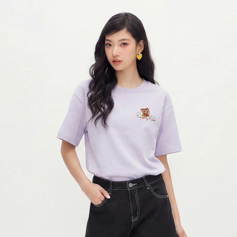 Semir Women Tshirt Moisture Wicking Quick Dry Cartoon Embroidery Drop Shoulder Summer 2026 Cute Casual Style Top