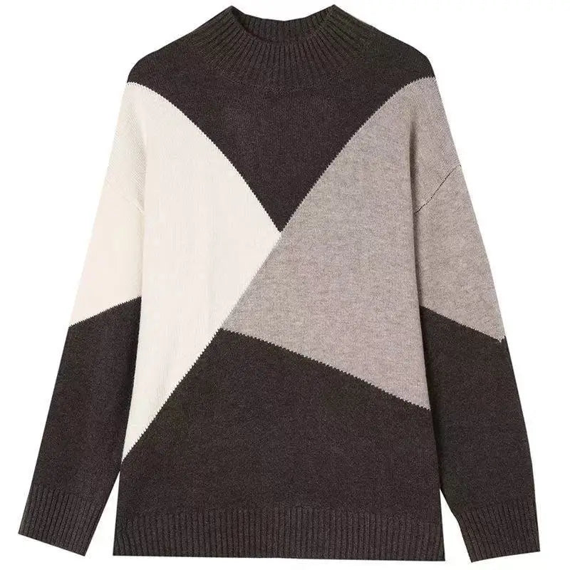 Patchwork Color Pulls Woman Clothing Spring Autumn Loose Turtleneck Winter Sweater Tops Female Warm Knitwear Woolen Blouse