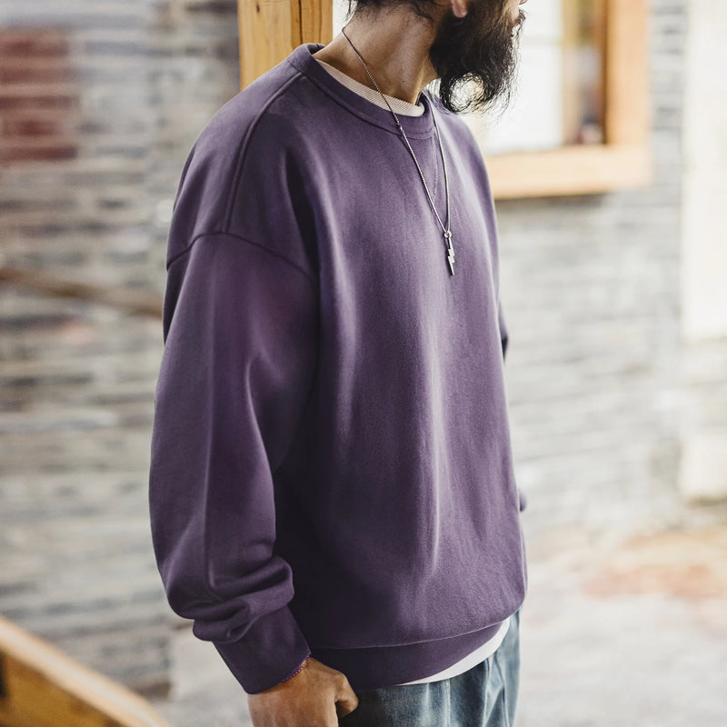 Maden Men's Casual Heavyweight Knit Sweatshirt Loose Fit Crewneck Long Sleeve Pullover Basic Layering Piece for Spring Autumn
