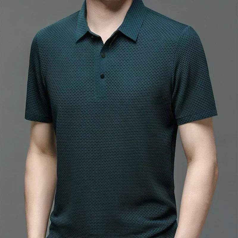 【High-quality】Asian Sizes Summer New Men's Lop-up Hollow Short-sleeved Polo Shirt Ice Silk Business Casual Sweat-absorbing Top