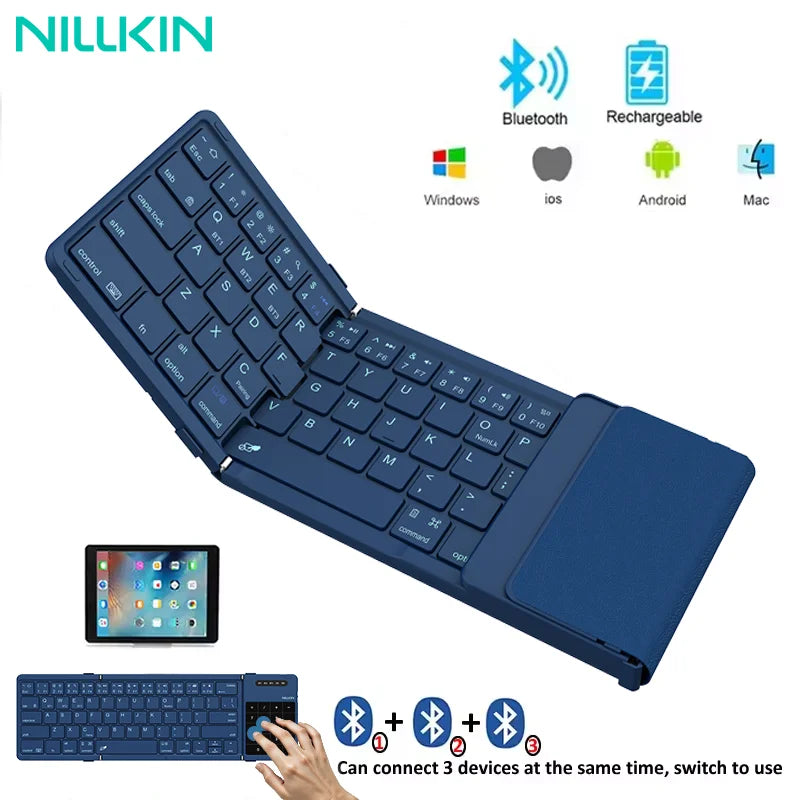 NILLKIN Foldable Wireless Bluetooth Keyboard Rechargeable Folding Portable Keyboards for PC Mac Smartphone Windows iOS Android