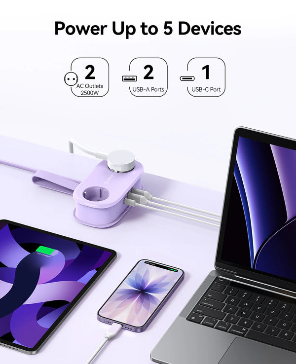 ORICO 20W EU Plug Electrical Power Strip with 2AC Outlets 2USB 1 Type-C Port 1.53M Extension Cable Smart Socket for Home/Travel