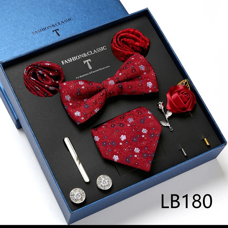 Men's Suit Dress Accessories (Tie + Bow Tie + Square Scarf + Tie Clip + Button + Metal Flower Brooch) 36 Colors To Choose From