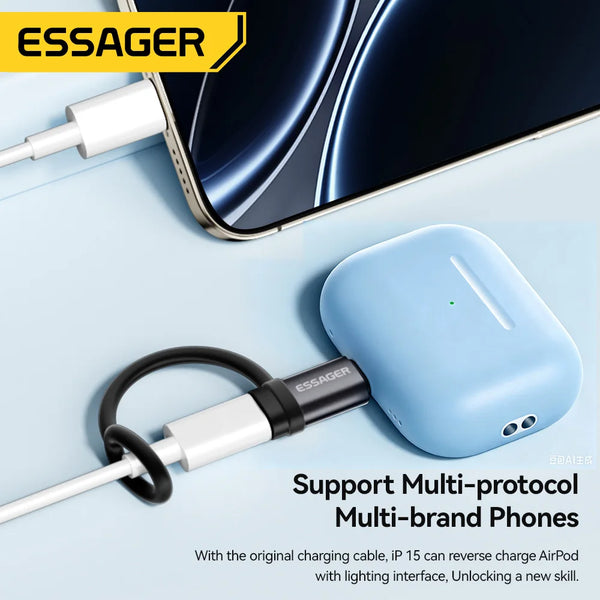 អាដាប់ទ័រភ្លើងបំភ្លឺ Essager Lighting ទៅប្រភេទ C សាកថ្មលឿន IP ស្រីទៅ USB C បុរសសម្រាប់ឧបករណ៍ភ្ជាប់ iPhone 15 14 13 12 11 Pro iPad ឧបករណ៍បម្លែង
