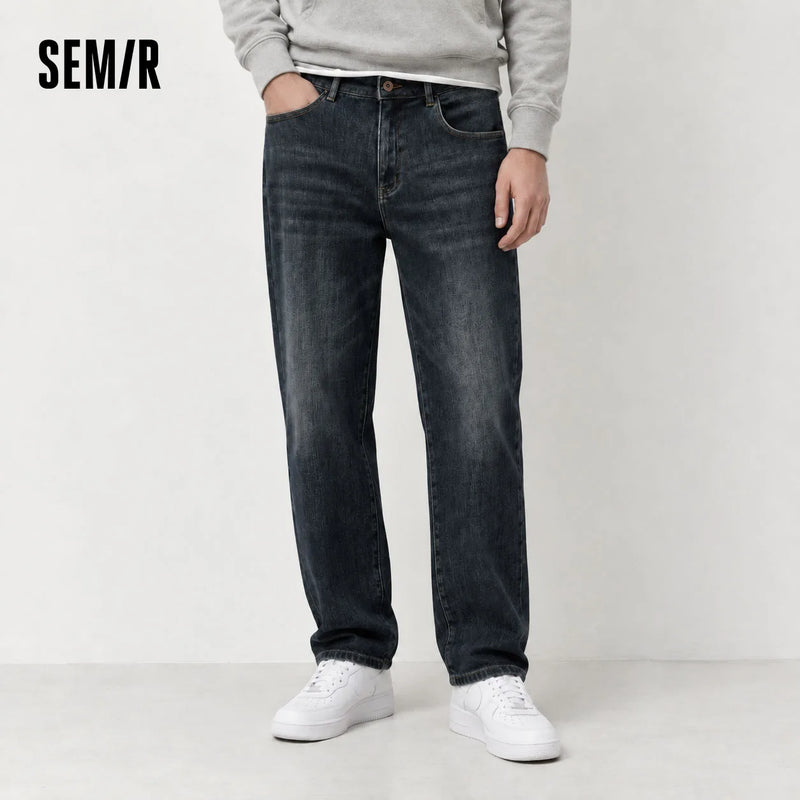 Semir Men Denim Jeans Cotton Stretch Regular Fit Straight Leg Vintage Wash Modern Style Versatile 2026 New Winter Daily Wear