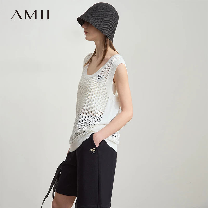 អាវប៉ាក់ AMII Minimalist សម្រាប់ស្ត្រី រដូវស្លឹកឈើជ្រុះឆ្នាំ ២០២៦ កមូលប្រហោងធម្មតា អាវដៃខ្លី ម៉ូដសម្រាប់ស្ត្រី អាវរលុង 12522069