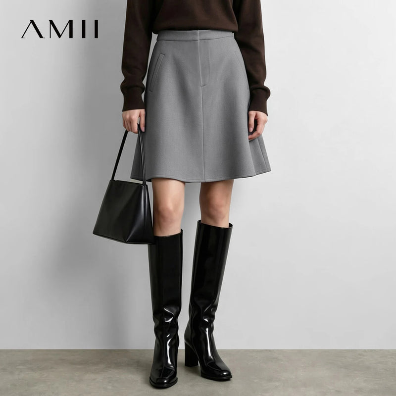 Amii  A-Line Midi Skirt Elastic Waist Loose Fit Pockets Slimming ECommuter Minimalist Winter 2026 Women's Clothes 12624026