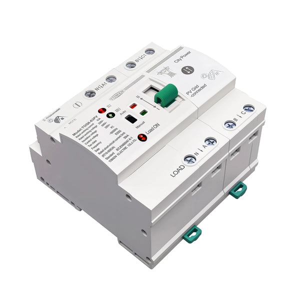 TOMZN Din Rail Small PV ATS 2P4P 63A 230V Dual Power Automatic Transfer Electrical Selector Switch Uninterrupted