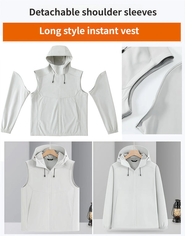 Detachable sleeves transform into a vest Two wear trench  Fleece hooded soft shell Windbreaker  warm waterproof windproof hiking