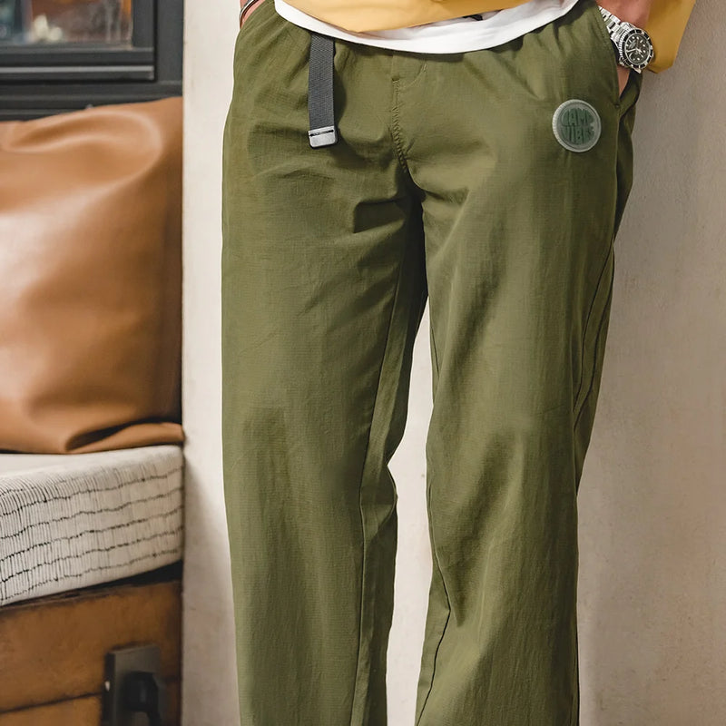 Maden Men's Drawstring Straight Tactical Pants Outdoor Green Casual Cargo Pants Wide Trousers Stylish Techwear