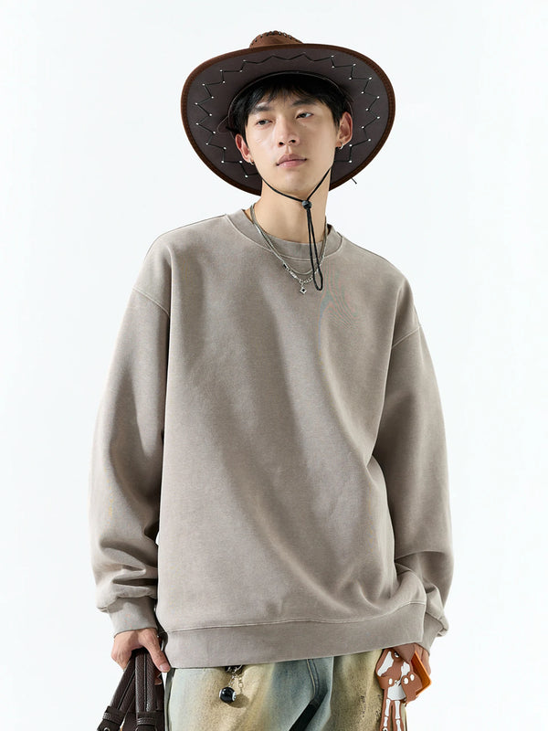 DUKEEN 400G Heavyweight Sweatshirt for Men 2025 Autumn Vintasge Style Washed-Out Solid Color Pullover Casual Men's Clothing