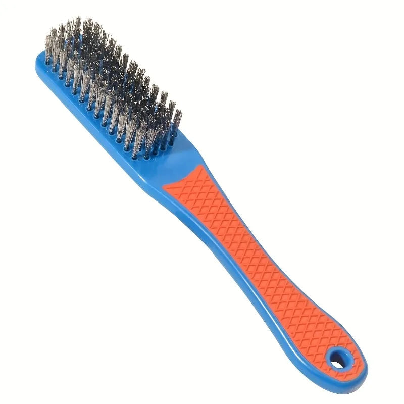 1pc Handheld Wire Brush Plastic Handle Metal Rust Remover Tool For Dirt Residue Deep Cleaning Scrubbing, Cleaning Brush