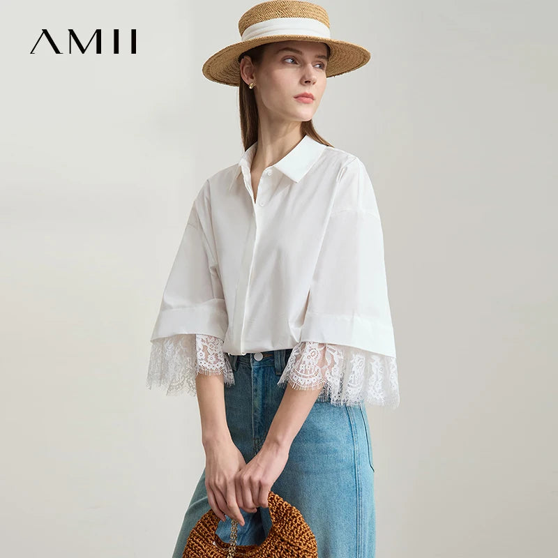 អាវកប្បាស Amii Minimalist សម្រាប់ស្ត្រីឆ្នាំ ២០២៥ រដូវក្តៅថ្មី ដៃអាវពាក់កណ្តាលស្មា រាងរឹង រំយោល 12542096