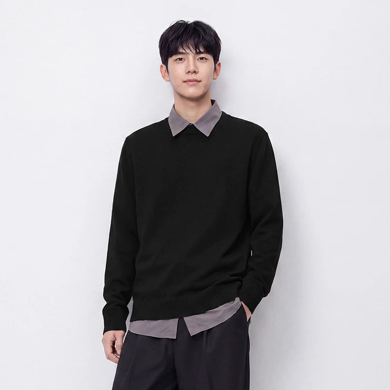 Semir Men Sweater Merino Wool Crew Neck Soft Warm Pullover Winter Solid Color Comfortable Casual Base Layer Knitwear