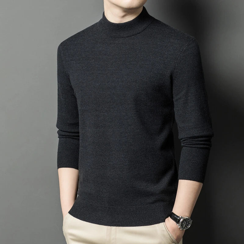 Half-high Collar Slim-fit Basic Solid Color Men's Warm Autumn and Winter Sweater, Daily Casual Long-sleeved T-shirt.