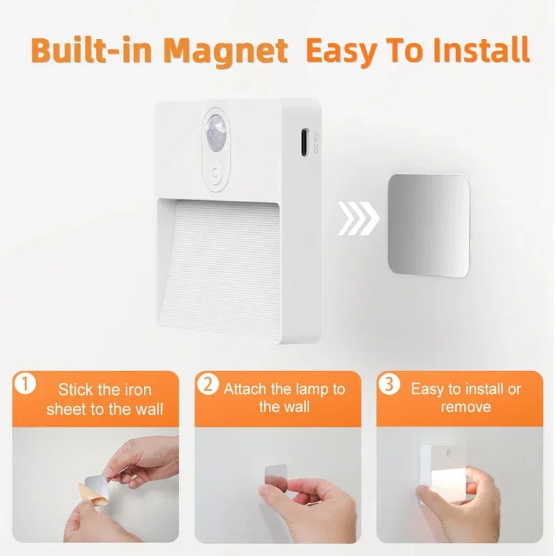 RGB Motion Sensor Night Light USB Rechargeable Color-Changing Lamp Dimmable Wireless LED Lighting for Closet Bedroom Kitchen