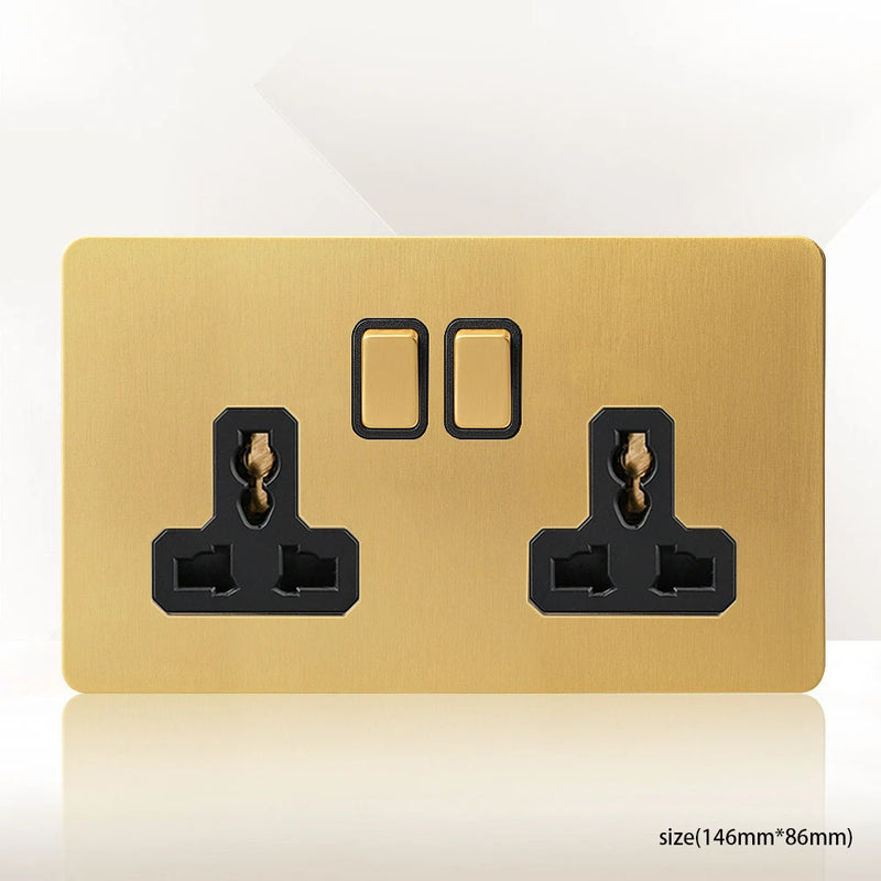 Gold Wall Light Toggle Switch Vintage Brass Lever Stainless Steel Panel,EU FR Universal USB C Socket 1-4 Gang 2Way Switch TV