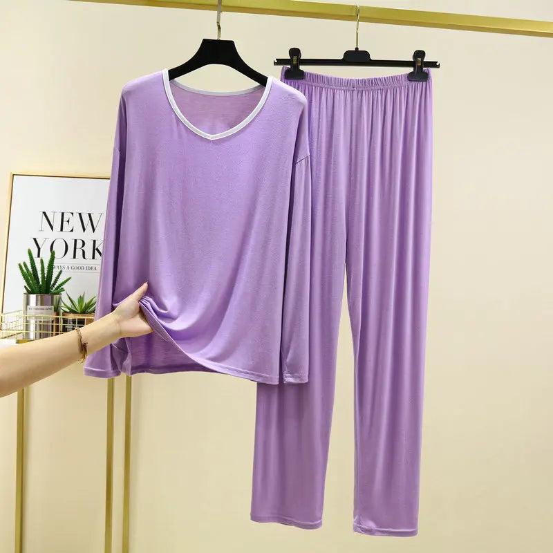 Modal Home Clothes Women's Pajamas Spring Autumn Long Sleeve Pants Set Loose Sleepwear Two Piece Suit Pijamas Para Mujer