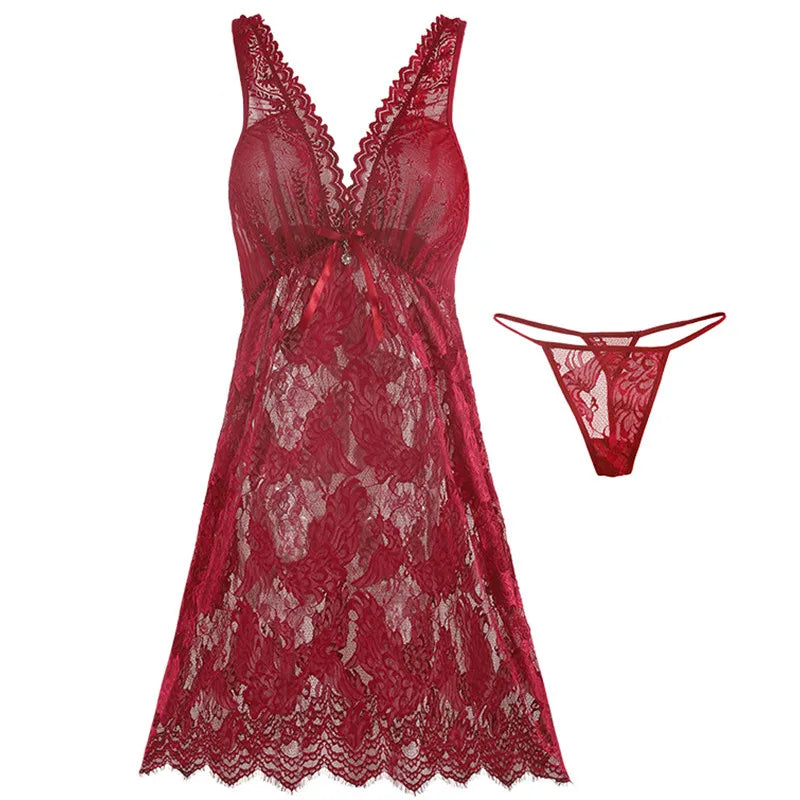 M-3XL Sexy Nightdress For Women Lace Nightwear Thin Summer Sling Dress Plus Size Ladies Nightgowns Casual Sleepwear Nightshirt