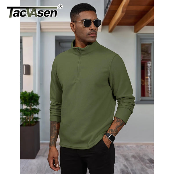 TACVASEN 1/4 Zipper T-shirts Men's Long Sleeve Turtleneck Fleece Spring Autumn Casual Warm Tops Athletic Running Spoorts Shirt
