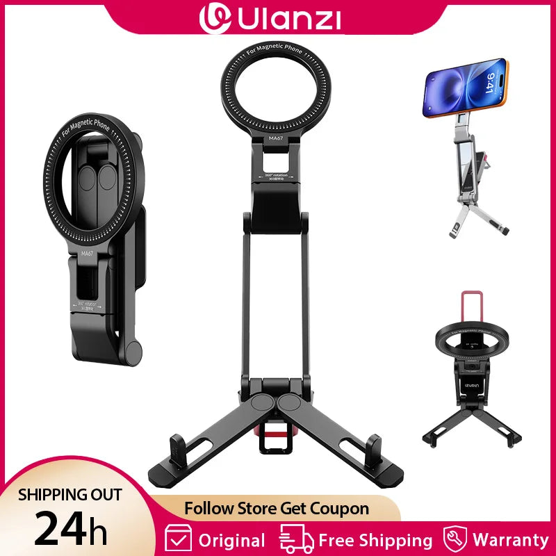 ជើងទម្រទូរស័ព្ទ Ulanzi MA67 ម៉ាញេទិក Tri-Fold ជើងទម្របត់បានសម្រាប់ទូរស័ព្ទដៃ Iphone 17 16 Tripod Mount Manti Tripod សម្រាប់ Vlog