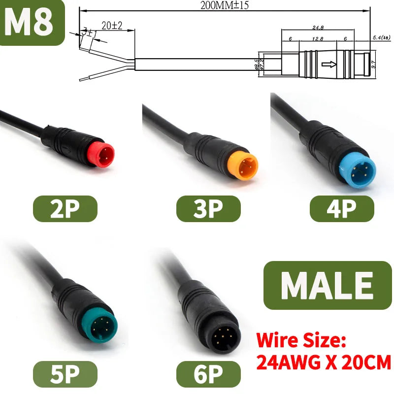 10Sets M6/M8 Multi-Pin Electric Butt Connector 2/3/4/5/6 Pin 20cm Cable Plug, Julet Style for Scooter, Motorcycle, EV Control