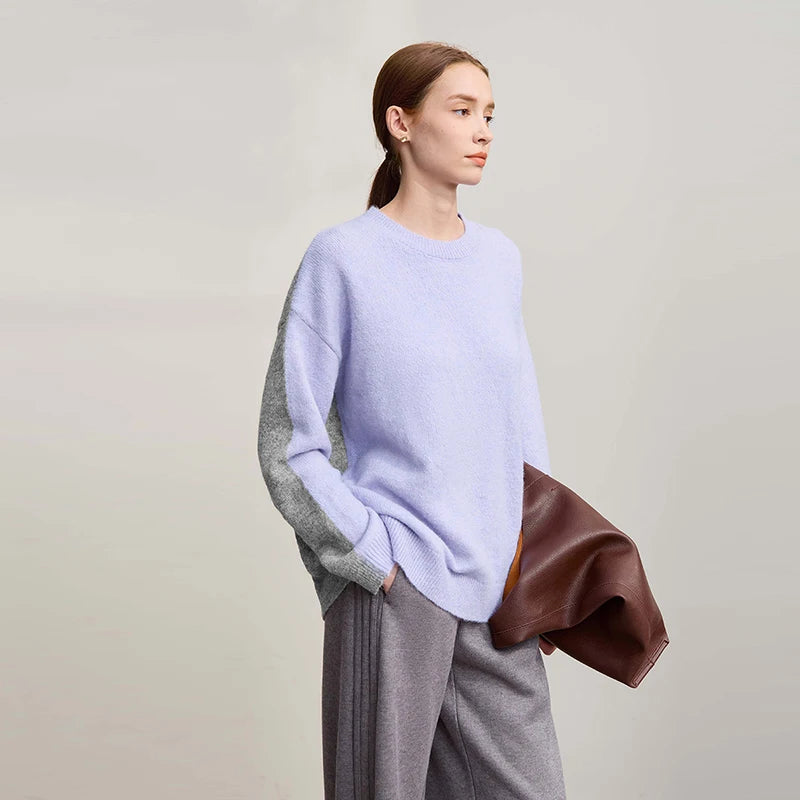 AMII Sweater For Woman 2026 Winter New O-Neck Long Sleeve Loose Patchwork Women's Sweater Pullover Knitted Top Female 12544170