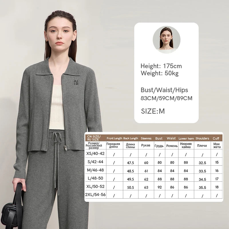 AMII Cardigan for Women 2026 Autumn New Minimalist Commuter Embroidery Versatile Slim Knitting Casual Wide-leg Trousers 12543128