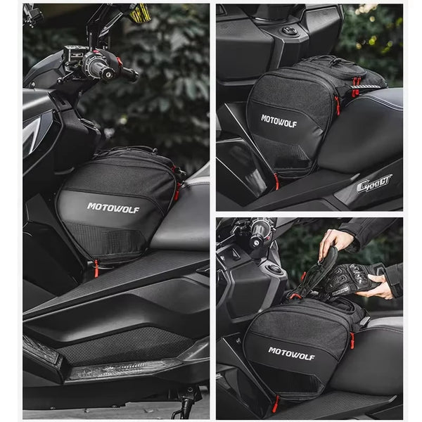 កាបូបដាក់សាំងម៉ូតូ MOTOWOLF សម្រាប់អ្នកបើកបរ កាបូបស្ពាយការពារទឹក កាបូបស្ពាយដៃសម្រាប់ដាក់កៅអីម៉ូតូ