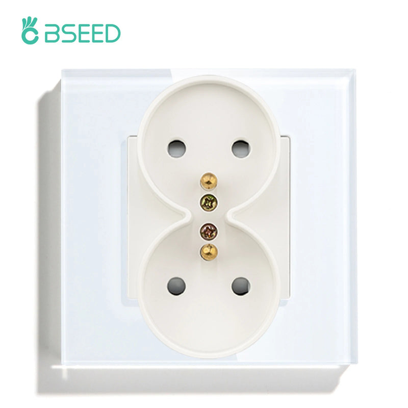 BSEED France Standard Wall Electrical Outlet USB Type-C Charge Port Glass Panel 20W Fast Charge French Socket 110-250V
