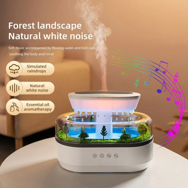 Simulated Raindrop Aromatherapy Diffuser Forest Green Drip Micro Landscape Essential Oil Humidifier Natural White Noise Music