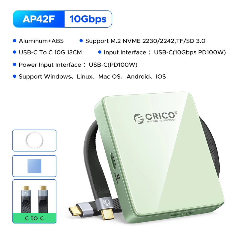 ORICO External SSD Case M.2 NVMe Magnetic SSD Enclosure 2230 2242 Enclosure TF Card Reader with PD 100W 10Gbps for iPhone 16 17
