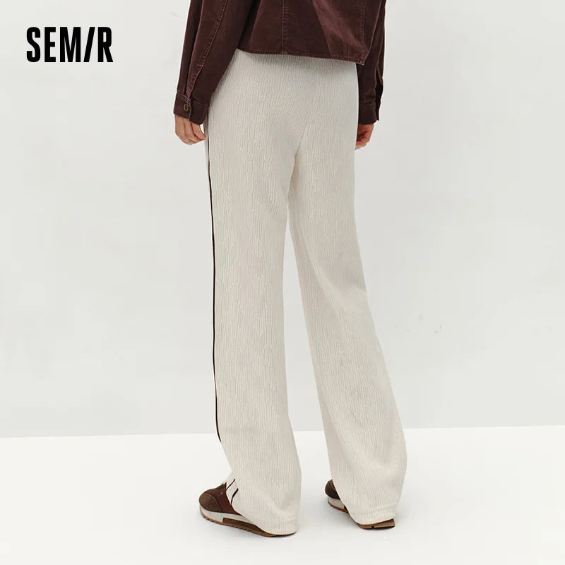 Semir Women Pants Chenille Colorblock Wide Leg Loose Fit Black 2026 Trendy Leg Lengthening Urban Casual Trousers