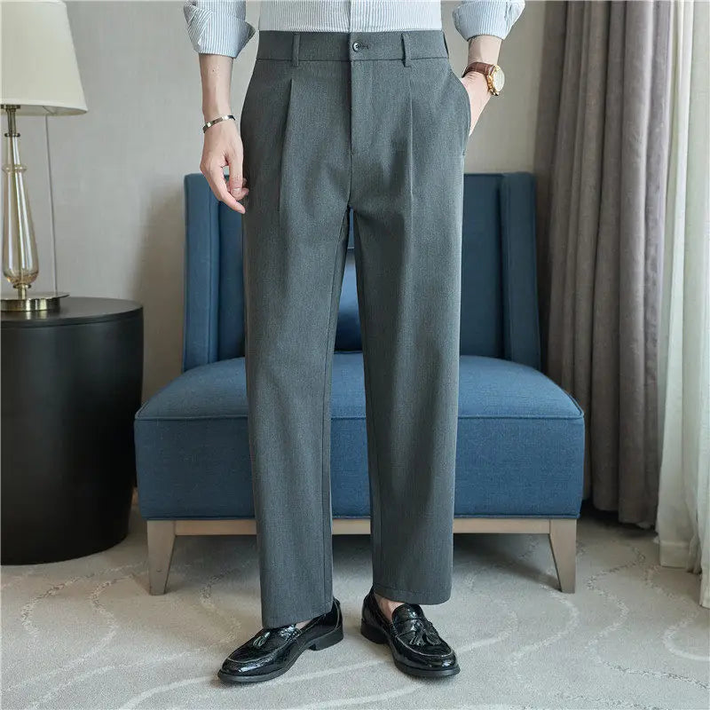 Men's Black Dress Pants for Summer and Fall; Gray Stretch Wide-leg Trousers for Spring; Asian Sizes 29–38.