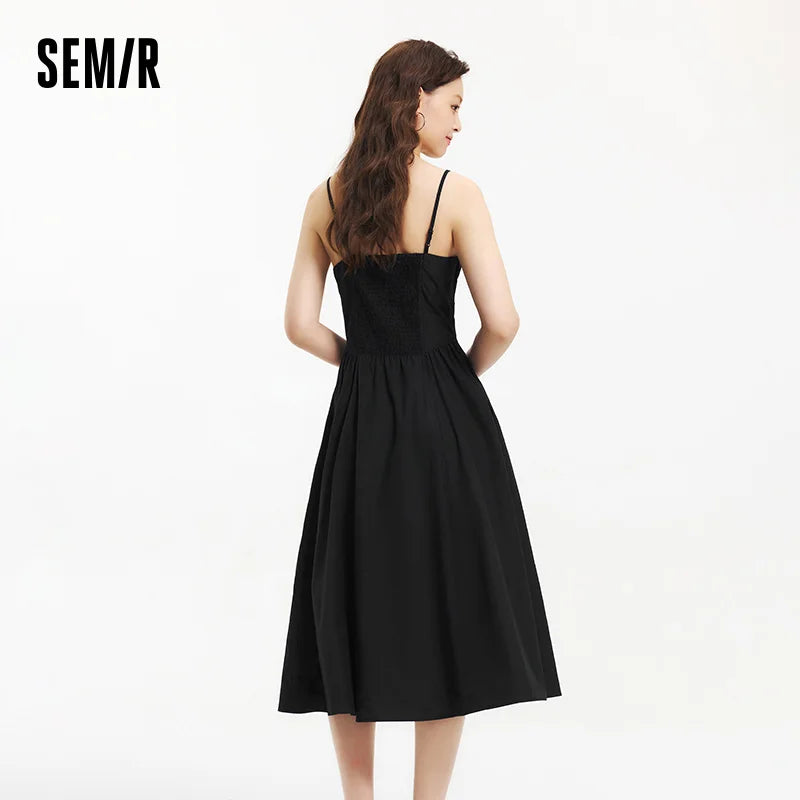 Semir Dress Women Elegant Solid Color Versatile Fashion Gentle 2025 New Summer Minimalist Strappy Dress for Chic Outfits