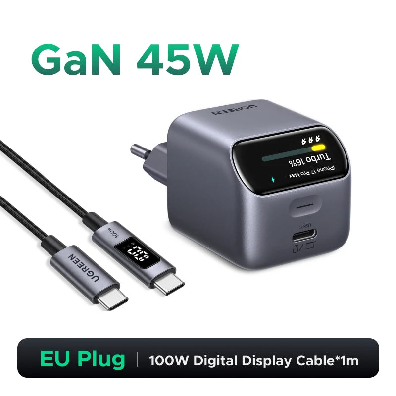 UGREEN 45W GaN Charger With Smart Display PD3.2 AVS PPS UFCS For iPhone 18 17 Pro Max Samsung S26 Macbook iPad Air Xiaomi Tablet