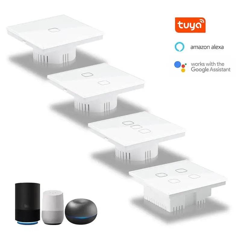 GEYA Wifi 1/2/3Gang កុងតាក់ប៉ះឆ្លាតវៃ Tuya កុងតាក់ជញ្ជាំងភ្លើងសម្រាប់ Alexa Google Voice Control ត្រូវការខ្សែអព្យាក្រឹត