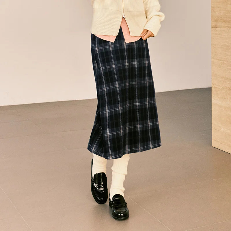 Semir Women Skirt Plaid Faux Wool Long Split A Line Vintage Smart Casual Winter Midi Skirt Urban Workwear Style 2026