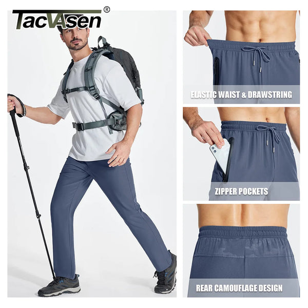 TACVASEN Summer Quick Dry Joggers Hiking Pants Mens Lightweight Casual Running Pants Drawstring Fitness Sports Gym Sweatpants