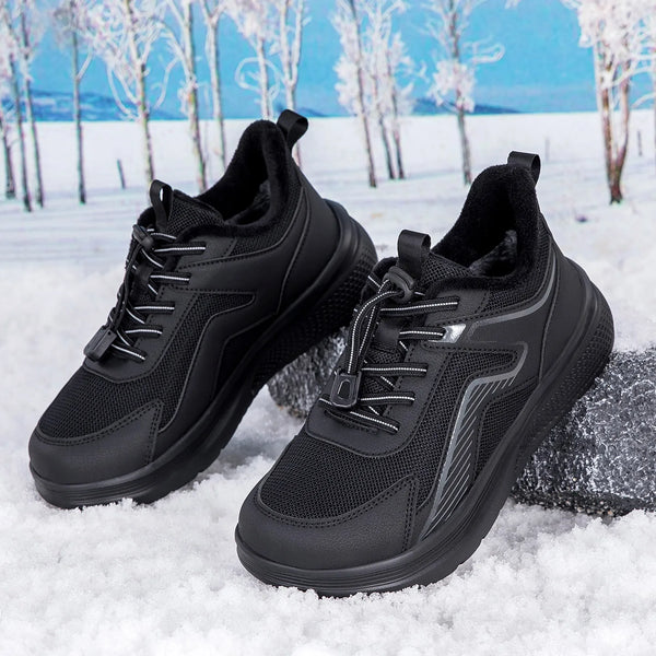 Men Women Winter Fleece Lined Walking Shoes Quick Lace Slip On Elderly Sneakers Non-Slip Thick Sole Warm Snow shoes for Senior