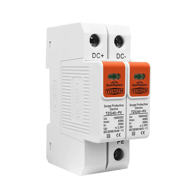 TOMZN DC SPD Low-Voltage Arrester, 500–1500V (500/600/800/1000/1200/1500V), 10-20kA & 20-40kA, Household Surge Protector
