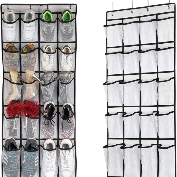 12 Pocket Shoe Cabinet with Large Mesh Pockets on the Door, and a Storage Bag with Hanging Pockets Behind the Door for Shoe St