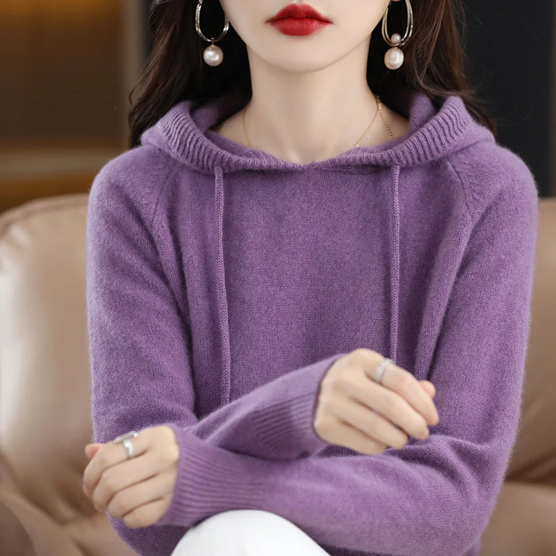 Korean Spring Autumn Knitwears Pull Femme Hooded Sweater For Women Thick Long Sleeve Top Loose Pullover Sueter Invierno Mujer