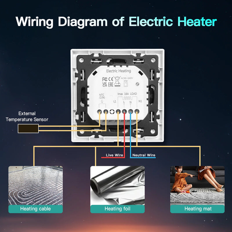 BSEED Zigbee Thermostat Smart Electric Floor Heating Water Boiler With Socket Alexa Google Temperature Controller Plastic Frame