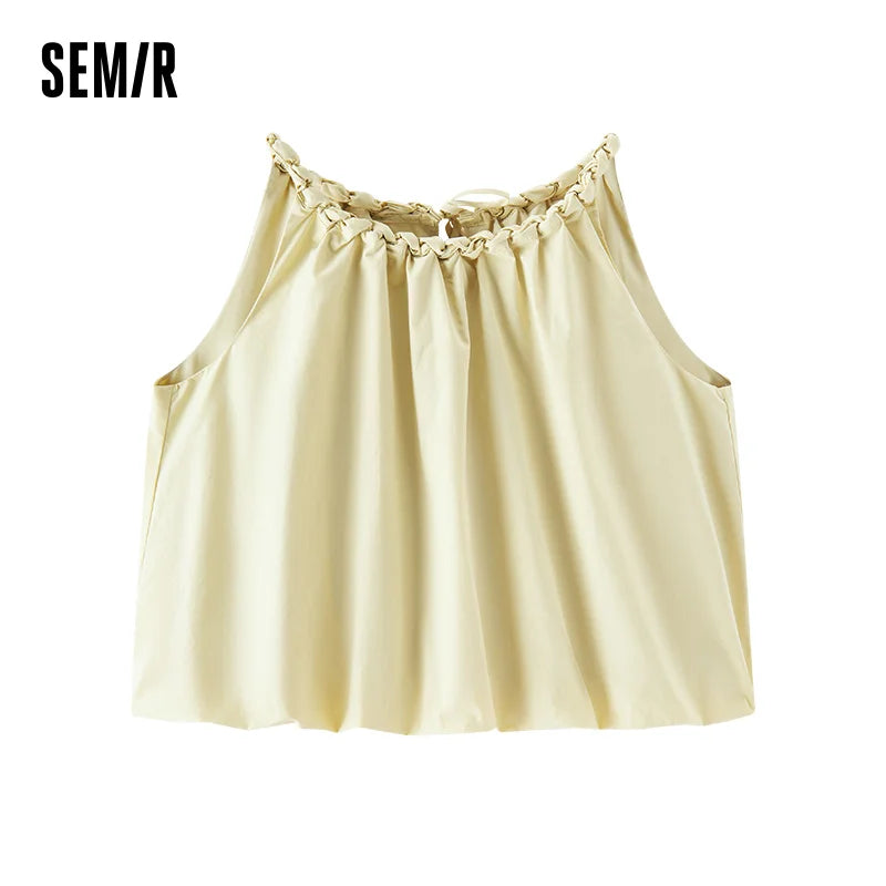 Semir Women Shirt Short Length Knot Halter Fluffy Bud Loose A Line Cute Gentle Stylish 2026 Summer Top